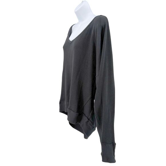 Free People Black Santa Clara Thermal Long Sleeve Womens L Oversized Fit V-Neck - Picture 7 of 8